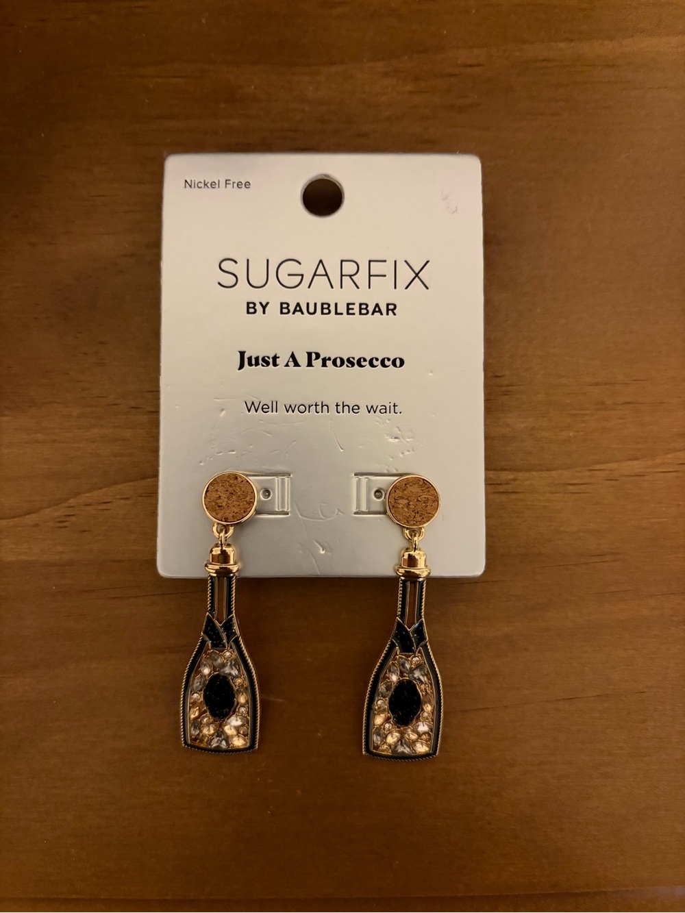 Sugarfix Gold Prosecco Bottle Drop Earrings - Black & Gold, NWT